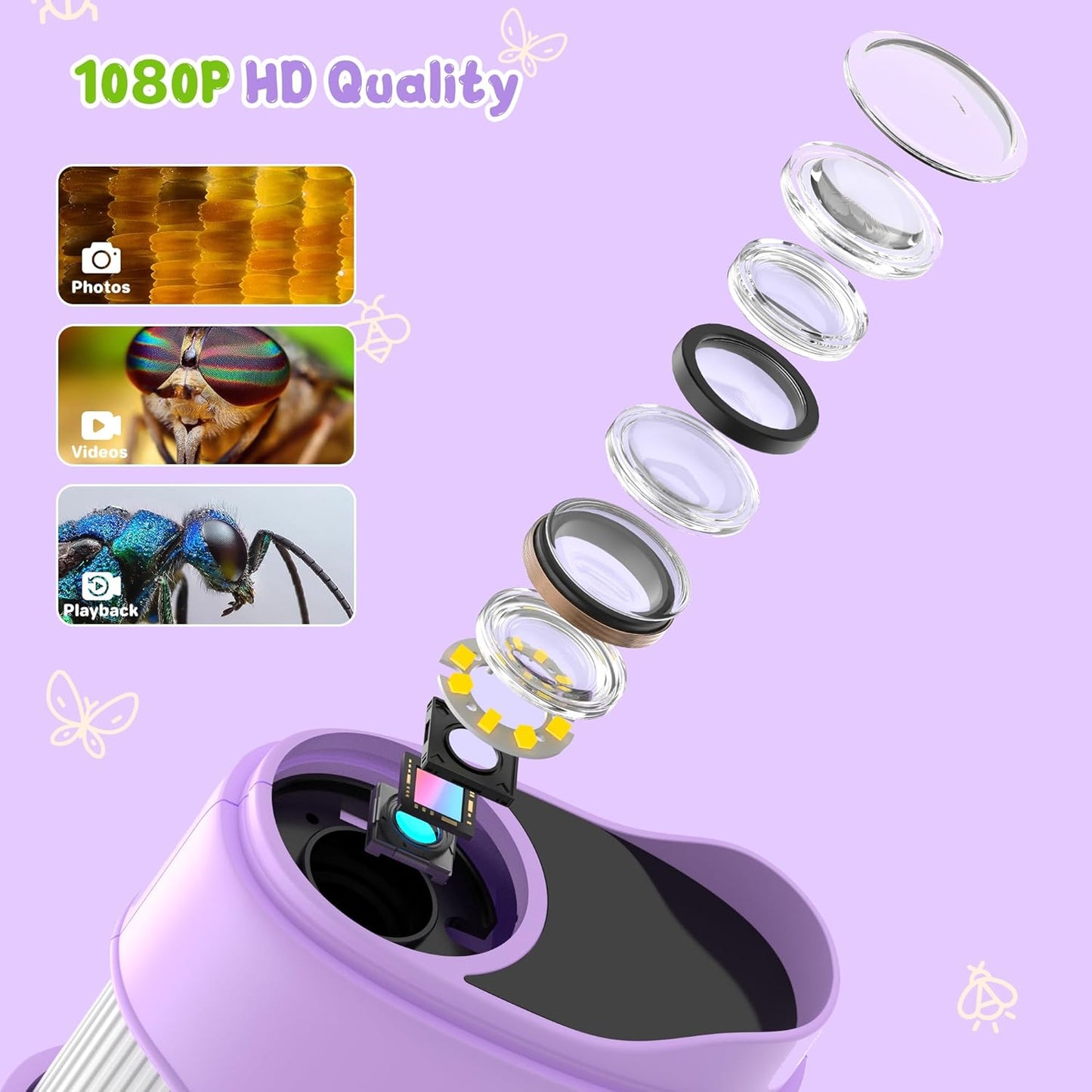 1000X Handheld Digital Microscope for Kids: Pocket Microscope with 2.0" IPS Screen - STEM Toys Birthday Gifts for Girls Boys Child - Portable Edu Science Kits Toddler Age 3-6 6-12