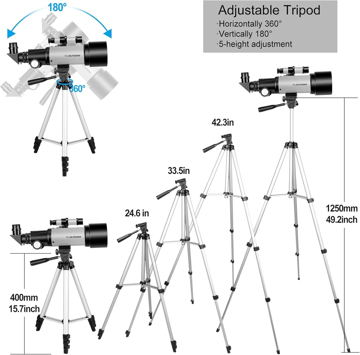Telescope for Kids Beginners, 70mm Aperture 400mm Astronomical Refracting Telescope for Adults Students - Travel Telescopes with Tripod, Phone Adapter(Ocean Blue)
