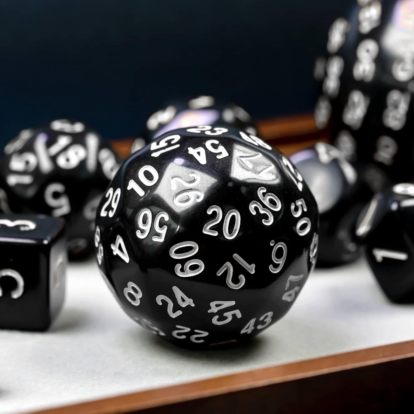 15 Pieces Complete Polyhedral DND Dice Set D3-D100 Spherical D&D Dice Set with Dragon Eye Dice Bag, D100 Dice for RPG Table Games(Black w/Purple Numbers)