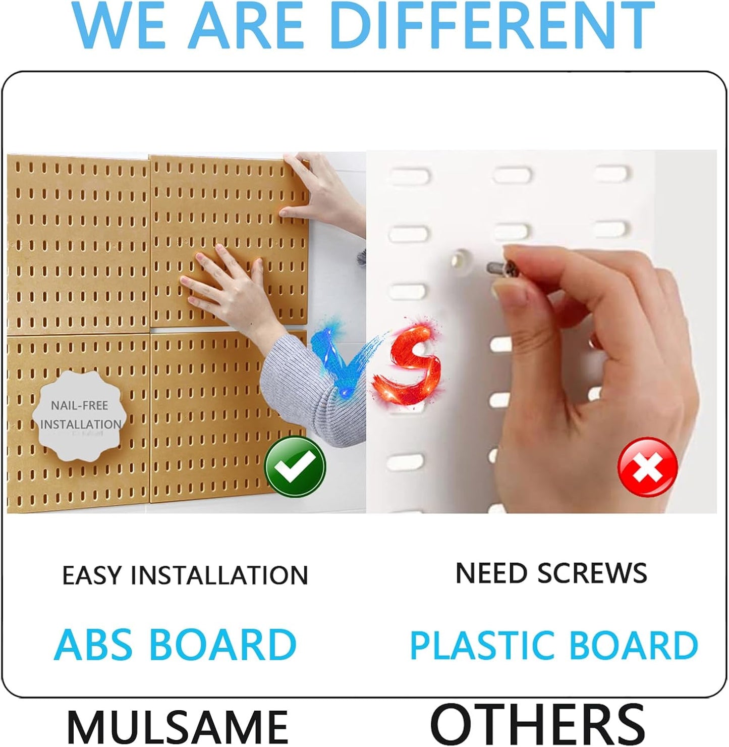 MULSAME Pegboard Combination Kit, Wall Mounted Storage Set with 4 Pegboards & 14 Accessories Hanging, White Peg Boards Organizer for Walls Display, Crafts Organization, Kitchen Organizer, 22" x 22"