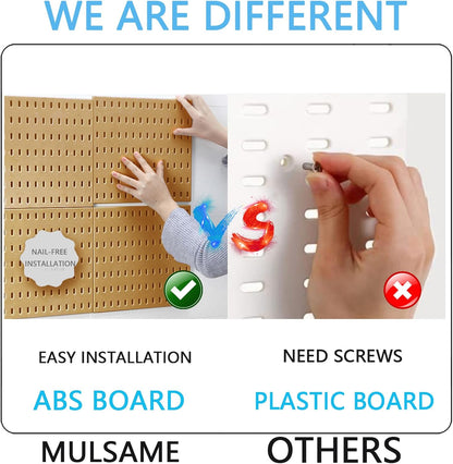 MULSAME Pegboard Combination Kit, Wall Mounted Storage Set with 4 Pegboards & 14 Accessories Hanging, White Peg Boards Organizer for Walls Display, Crafts Organization, Kitchen Organizer, 22" x 22"