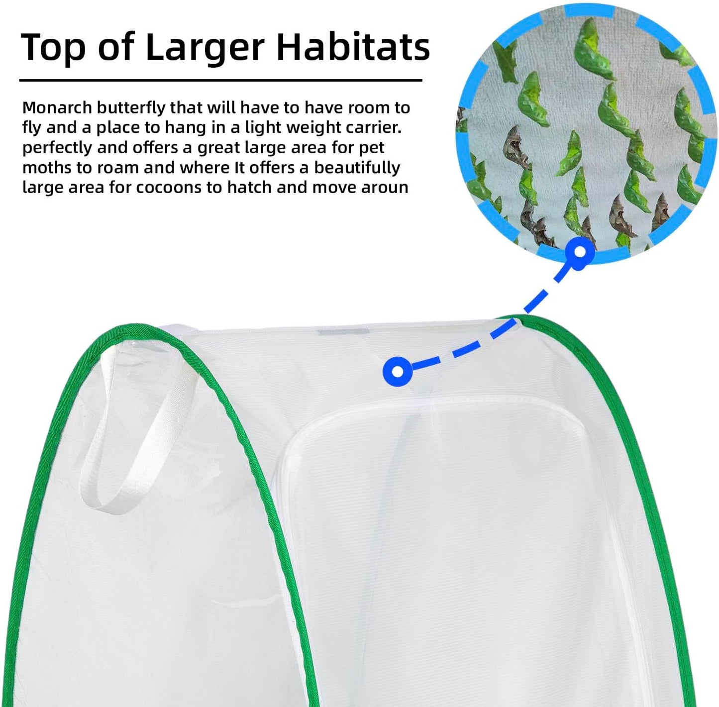 Outdoor Pop-up Large Insect and Butterfly Net Habitat，Windproof Trapezoidal Design，Collapsible Caterpillar Growing Mesh Cage Terrarium