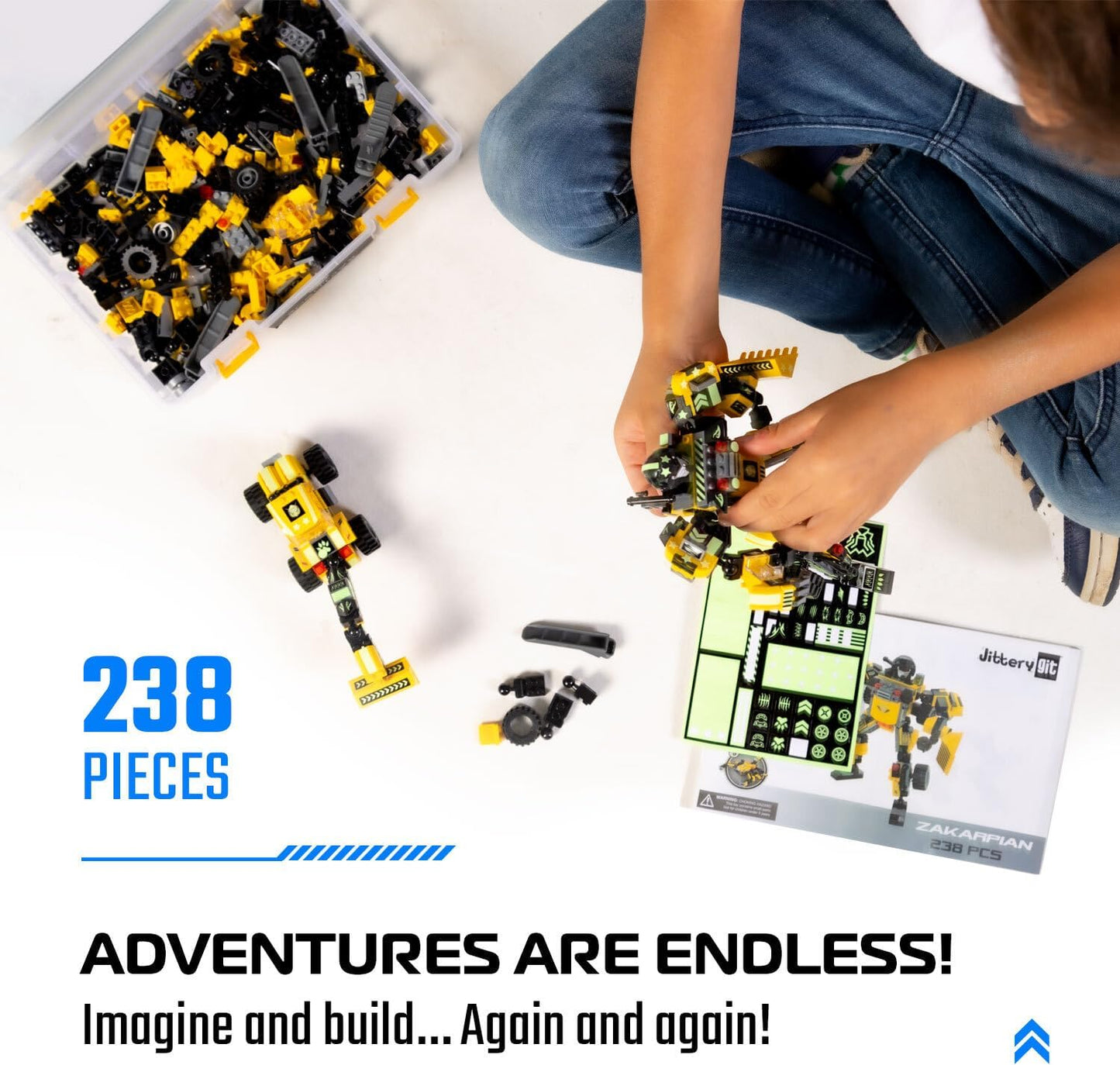JITTERYGIT Robot Army Buildable Mech Soldier Glow in The Dark Gift Toy Set, Helicopter Military Creative STEM Project, Dinosaur Building Bricks Kit for Kids Ages 6-11 Years Old