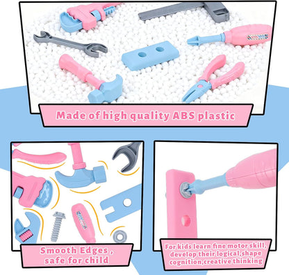 Kids Tool Set, 48PCS Toddler Tool Set with Electronic Toy Drill & Kids Tape Measure,Pretend Play Construction Toys Costume with Kids Tool Belt & Gloves,Toy Tools Box for Girl Boy Ages 3-8