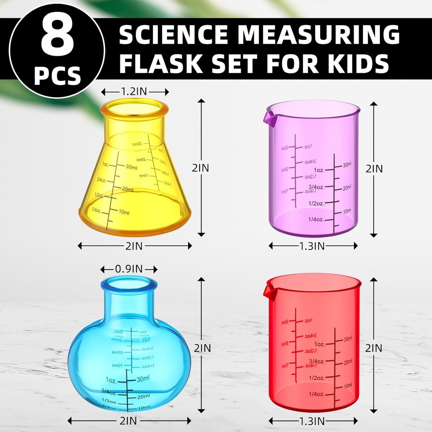 8 Pcs Science Measuring Flask Set for Kids, Graduated Cylinder 30ml Plastic Beakers Science Kits for Kids Ideal for DIY and Lab Experiment, Chemistry, Studies