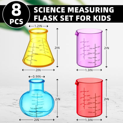 8 Pcs Science Measuring Flask Set for Kids, Graduated Cylinder 30ml Plastic Beakers Science Kits for Kids Ideal for DIY and Lab Experiment, Chemistry, Studies