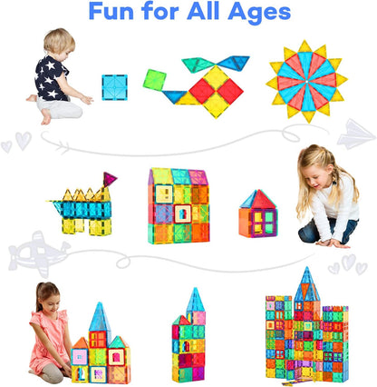 Anbalulu Magnetic Tiles 100PCS with 2 Cars, STEM Educational Building Blocks for Kids Ages 3-9, Magnet Construction Toys Gift for Toddlers