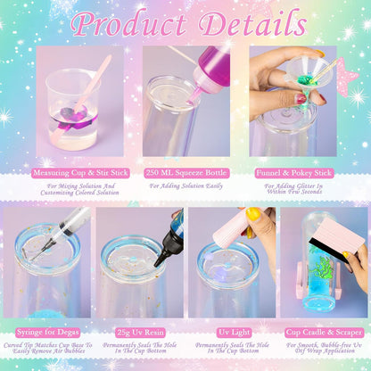6 Pack 24 Oz Acrylic Lava Lamp Snow Globe Tumbler Diy Starter Kit, Double Wall Plastic Pre-Drilled Snowglobe Tumbler Supplies Craft Tool Set