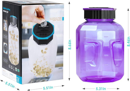 X-Large Piggy Bank for Adults Kids, Vcertcpl Digital Coin Counting Bank with LCD Counter, 2.4L Capacity, Great Coin Counter Bank Money Counting Jar with Total Amount Displayed (Purple)
