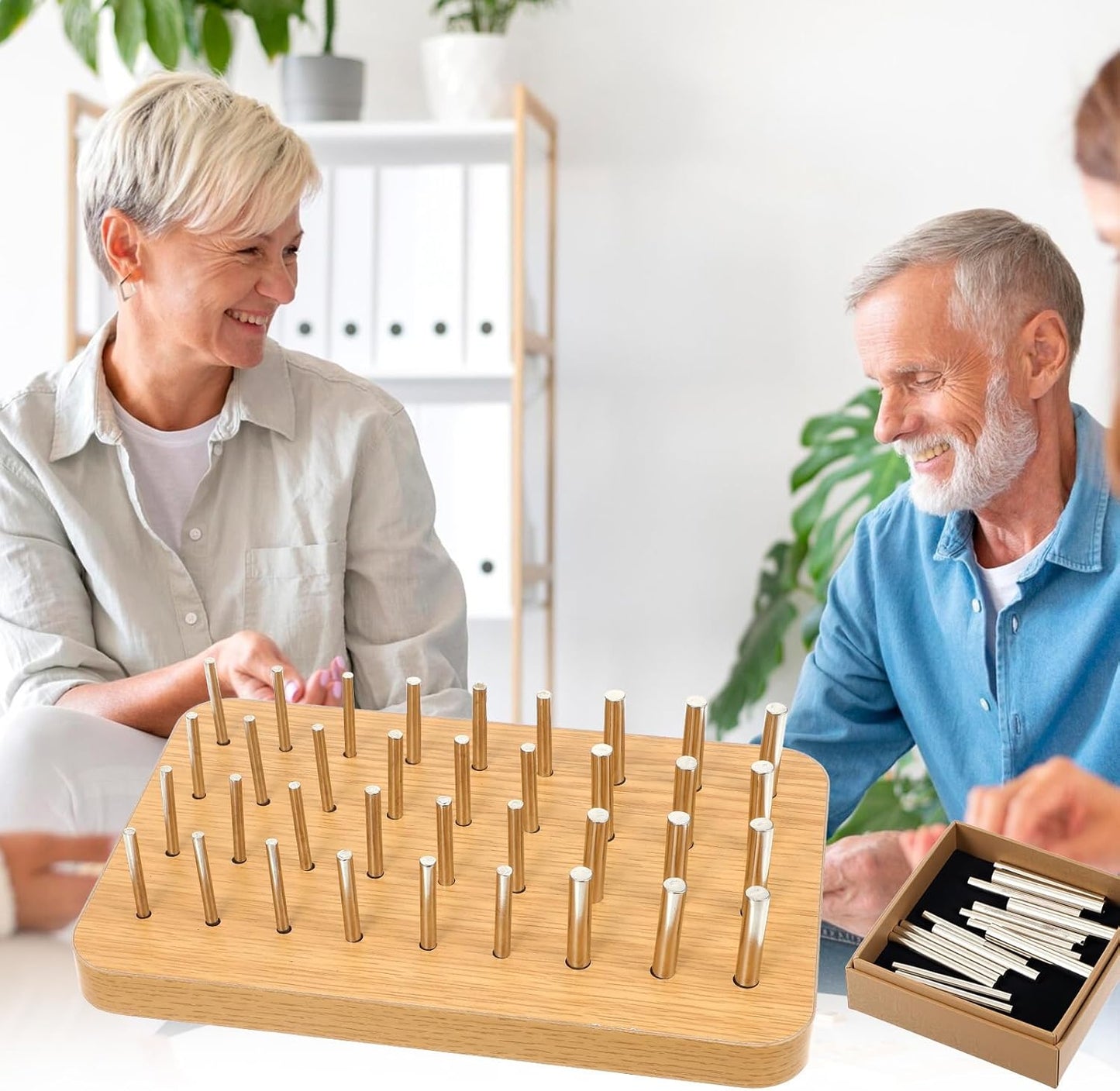 36-Hole Wooden Pegboard for Occupational Therapy, Hand Therapy Peg Board with 3 Sizes of Round Iron Pegs to Improve Finger Dexterity, Fine Motor Coordination & Sensory Rehabilitation