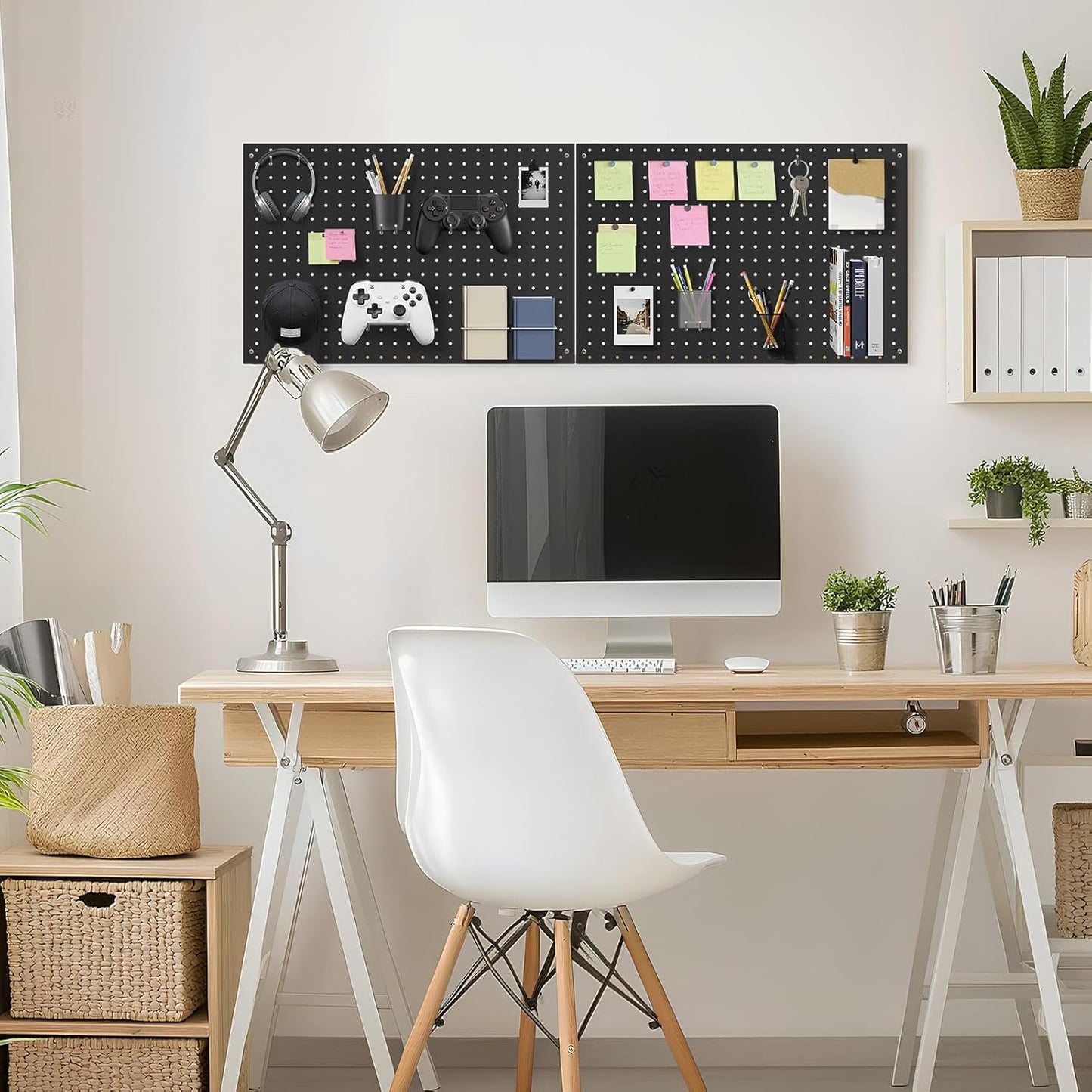 Peg Board, 2 Pack Metal Pegboard Panels Pink Pegboards Wall Organizer with Frame Large Heavy Duty Peg Board with Hooks for Walls Home,Garage Tool Storage,Office Organization,Kitchen 24”×16”