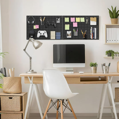Peg Board, 2 Pack Metal Pegboard Panels Pink Pegboards Wall Organizer with Frame Large Heavy Duty Peg Board with Hooks for Walls Home,Garage Tool Storage,Office Organization,Kitchen 24”×16”