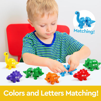 Montessori Matching Dinosaurs Toy, Color and Shapes Recognition, Snap and Pattern Match Game Preschool Learning Toys Homeschooling Class Activity Teaching Tool, Birthday Gift for Kids boys & Girls