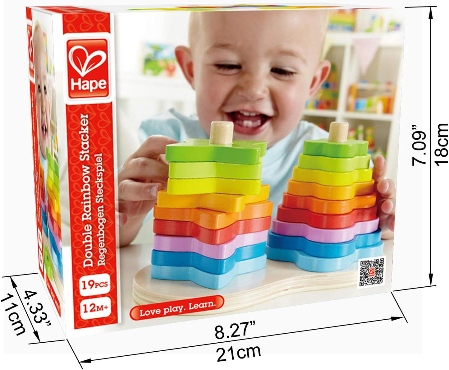 Hape Wooden Double Rainbow Stacker Set| Color Recognition Stacker & Educational Learning Toys for Toddlers