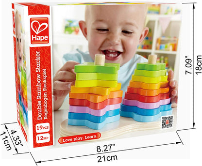 Hape Wooden Double Rainbow Stacker Set| Color Recognition Stacker & Educational Learning Toys for Toddlers