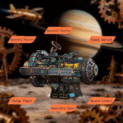 3D Wooden Puzzles for Adults - Space Station Mechanical Model Kit with Lights & Music, 511PCS Adult Wooden Puzzles, DIY Building Toy for Teen & Adults, Miniature House Kit for Birthday Father's Day
