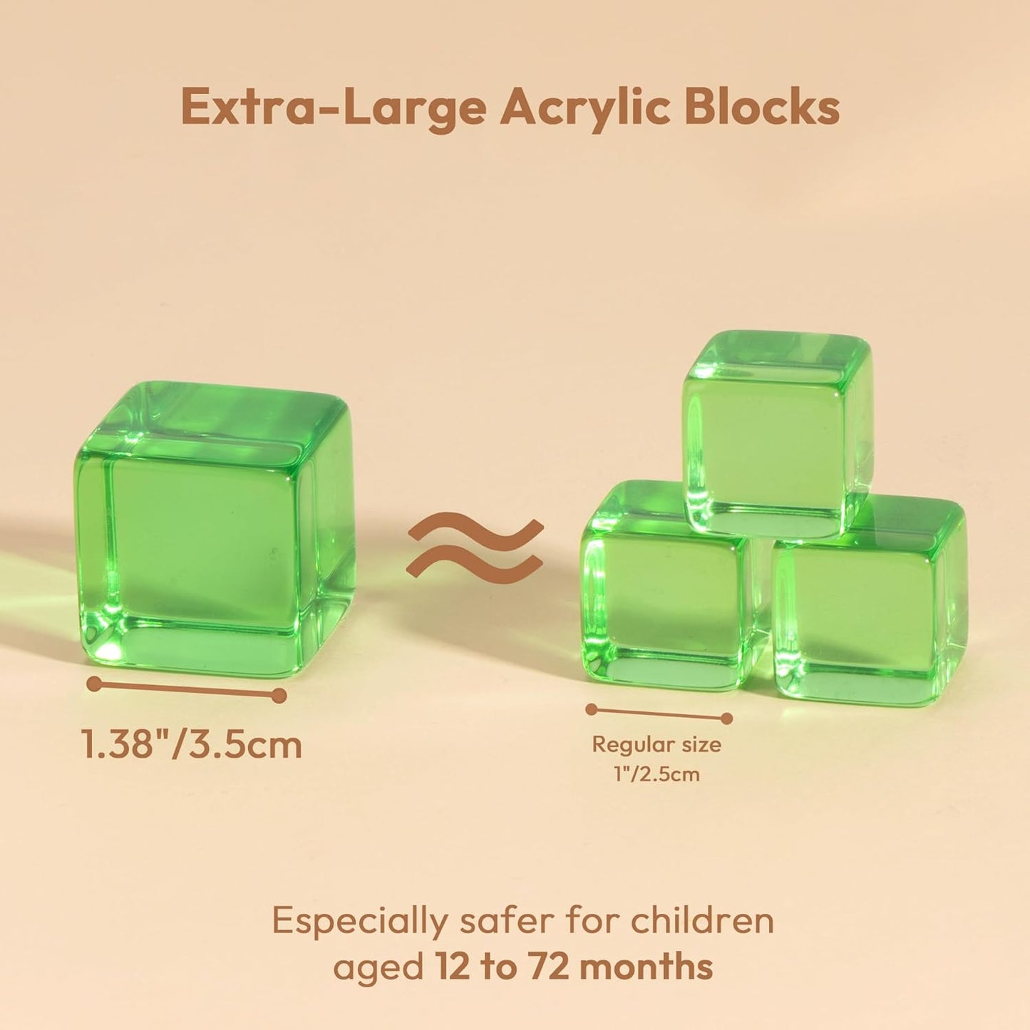 Woodtoe Large Building Blocks for Toddlers, Montessori Toys for 1 2 3 Year Old Boy Girl, No Choking Hazard Toys for Age 2-4 Kids Baby, Rainbow Acrylic Block Set, Sensory Birthday Toy Gifts for Kid