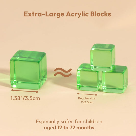 Woodtoe Large Building Blocks for Toddlers, Montessori Toys for 1 2 3 Year Old Boy Girl, No Choking Hazard Toys for Age 2-4 Kids Baby, Rainbow Acrylic Block Set, Sensory Birthday Toy Gifts for Kid