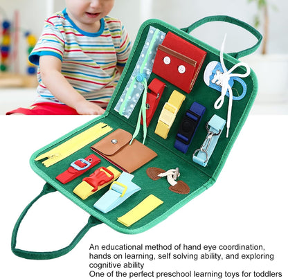 Educational Buckle Board Toy, Kids Dress Learning Toys, Sensory Board with Felt Tie Shoes and Buckles for Toddlers Fine Motor Skills Development