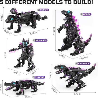 DOLIVE STEM 5 in1 Dinosaurs Building Kits for Kids Ages 8-14, Remote Control and App Controlled Dinosaur Figures Toy, Birthday Gift for 8 9 10 11 12+ Years Old