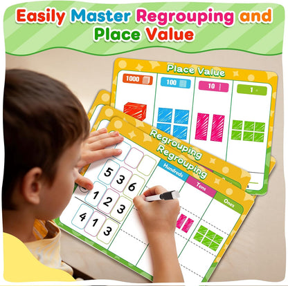 12 Pack Place Value Chart Dry Erase Flash Cards, 9" x 12" Small White Board Addition and Subtraction Math Manipulatives 1st 2nd 3rd Grade Classroom Teacher Homeschool Supplies Essential
