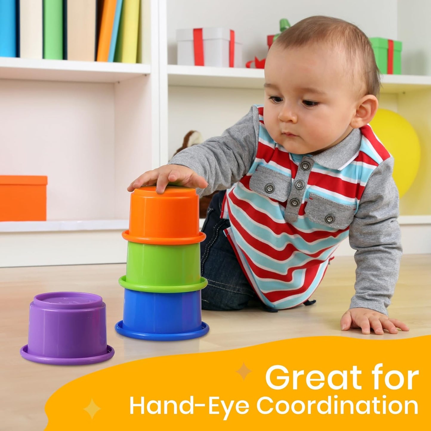 Educational Stacking Toys for Toddlers 1–3 | Numbers & Alphabet Stacking Cups Set | 10-Piece Baby Stacking Cups for Babies 6–12 Months & Toddlers 1–3 | Montessori Learning Toy, Rainbow (10Pcs)