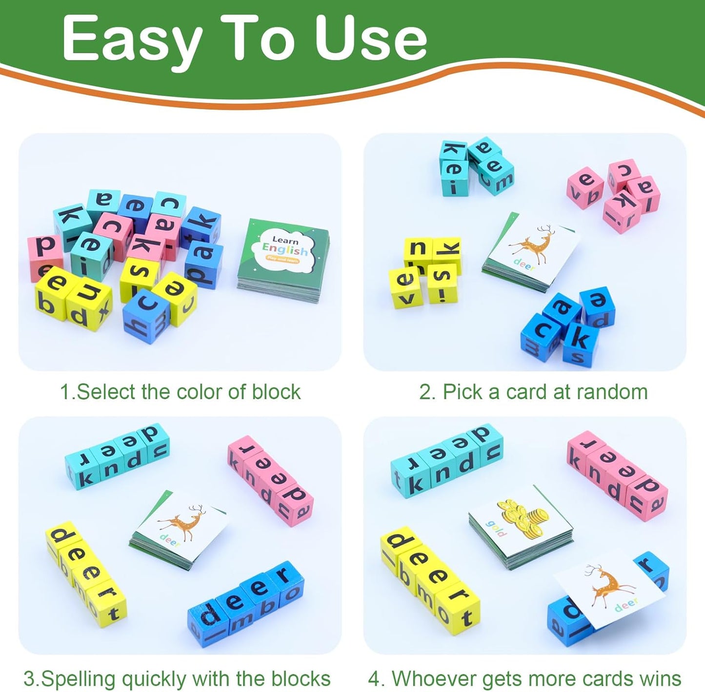 Word Spelling Games, Matching Letter Game for Kids, 20 Wooden Alphabet Blocks with 54 Flashcards, Preschool Learning Activities Toys, Montessori Educational Toys Gifts for Kids Ages 3-8