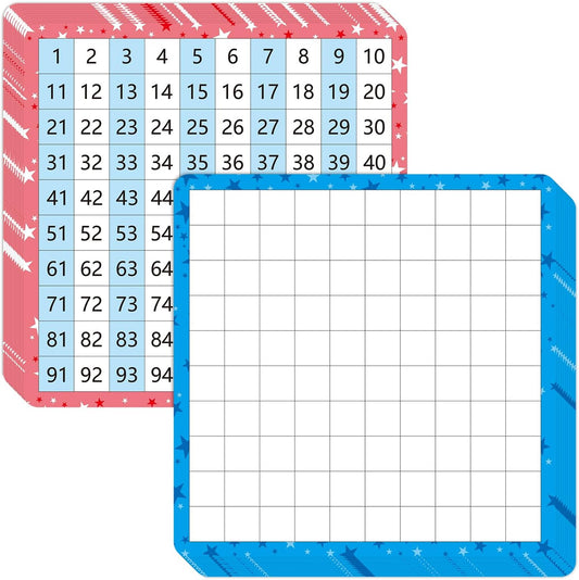 10 Pack Dry Erase Math Hundred Board Card Laminated Double Sided Number 1-100 Chart Easy to Write Consecutive Number Counting Chart for Students Math Manipulatives