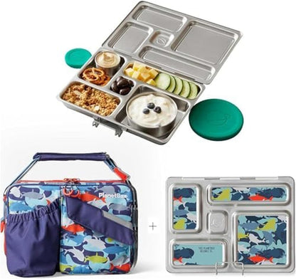 PlanetBox Rover Stainless Steel Bento Box Style Lunch Box Kit for Youth with 5 Compartments – Butterflies Edition includes Insulated Lunch Bag, Leakproof Food Containers & Matching Magnets