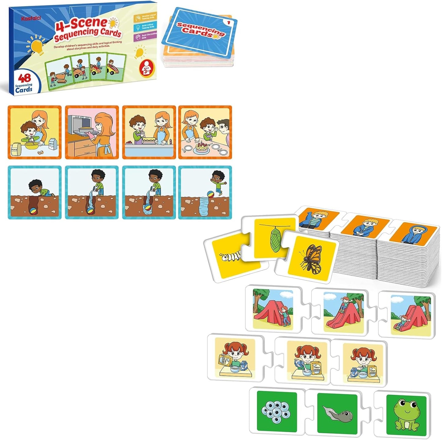 Kasfalci Sequencing Cards & Puzzles,Sequence Game for Kids,Speech Therapy for Autism,Improve Storytelling,Social Skills,Sentence Building,Preschool Learning Activities for Classroom & Homeschool
