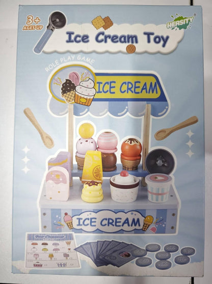 HERSITY Wooden Ice Cream Counter Pretend Play Food for Toddlers 3-5, Ice Cream Shop Stand Popsicle Toy Set Gifts for 3+ 4 5 6 Year Old Girls Boys, Pink