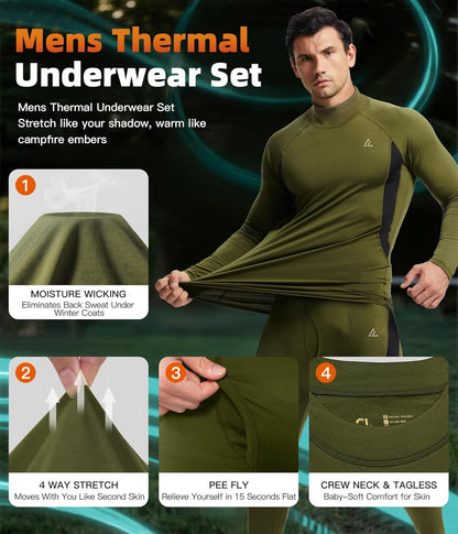 CL convallaria Thermal Underwear Long Johns Set Mens Winter Gift Hunting Gear Sport Base Layer Bottom Top - Colors A