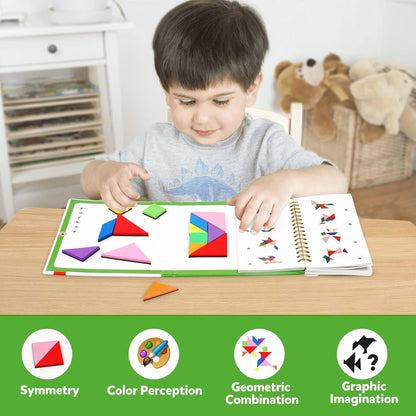 Travel Tangram Puzzle Car Game Magnetic Pattern Blocks Road Airplane Trip Essentials Activities Montessori Educational Toys Brain Teasers Book for Age 4-8 Kids Boys Girls Toddler (240 Solution)