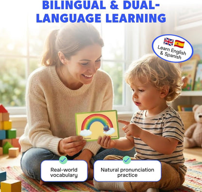 Kidrox Squad Alphabet Flashcards for Kids – 26 Slide-Reveal Cards in English & Spanish | Magic Pull-Tab Bilingual Learning Game for Toddlers & Preschoolers Age 3+