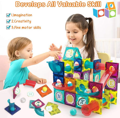 Magnetic Tiles,125 Piece Pipe Magnetic Blocks for Toddlers, 3D Clear Magnets Toys, STEM Toy Children Magnetic Tiles Building Set for Kids Boys Girls Age 3 4 5 6 Year Old 3