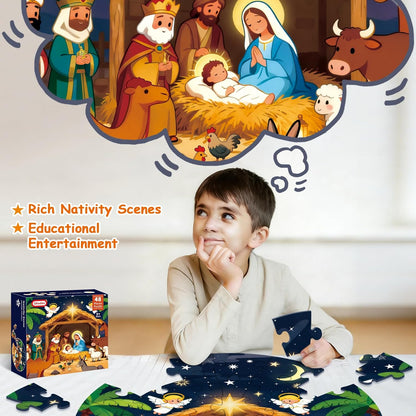 Sitodier Nativity Scene Puzzles for Kids Age 3-5 and 4-6, 48pcs Nativity Large Floor Jigsaw Puzzle Educational Toys Easter Birthday Gift for Toddlers Boys Girls Ages 3 4 5 6 Years Old