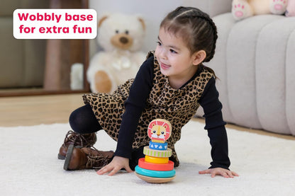 Jasey's Toy Chest Lion Stacking Rings | 7-Piece Wooden Stacker Toy with Colorful Rings & Lion Topper | Educational Toy for Toddlers Ages 12+ Months