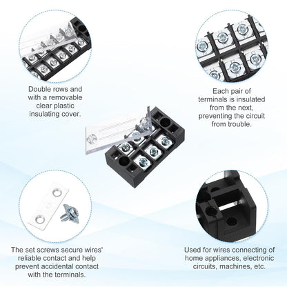 uxcell 10 Pcs Barrier Terminal Strip Block 600V 25A Dual Rows 8 Positions Rail Base Screw Connector(The Shell is Made of Flame Retardant and Heat Resistant Material)