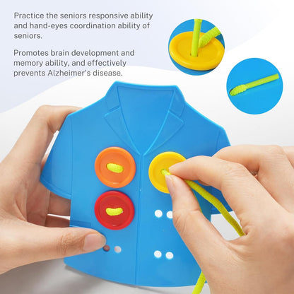 Clothes Lacing Cards for Seniors with Dementia & Alzheimer's - Fine Motor Skills Activity with Buttons & Zipper, Occupational Therapy Tools for Elderly to Practice Dressing Skills