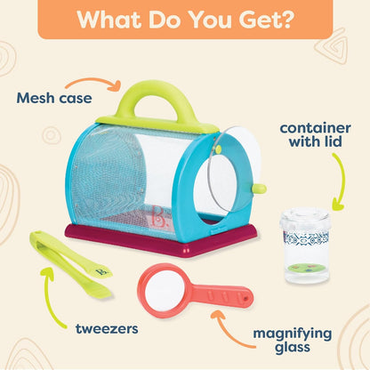 B. toys – Bug Bungalow Insect Catching Kit with Mesh Case, Magnifying Container, Tweezers & Magnifier – Educational Outdoor Toys for Toddlers – Nature Exploration Set for 3+ Years
