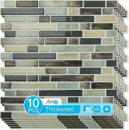Art3d 10-Sheet Heavy-Duty Peel and Stick Backsplash, Waterproof Wall Tiles Stick on Kitchen Backsplash Living Space, Carrara Grey