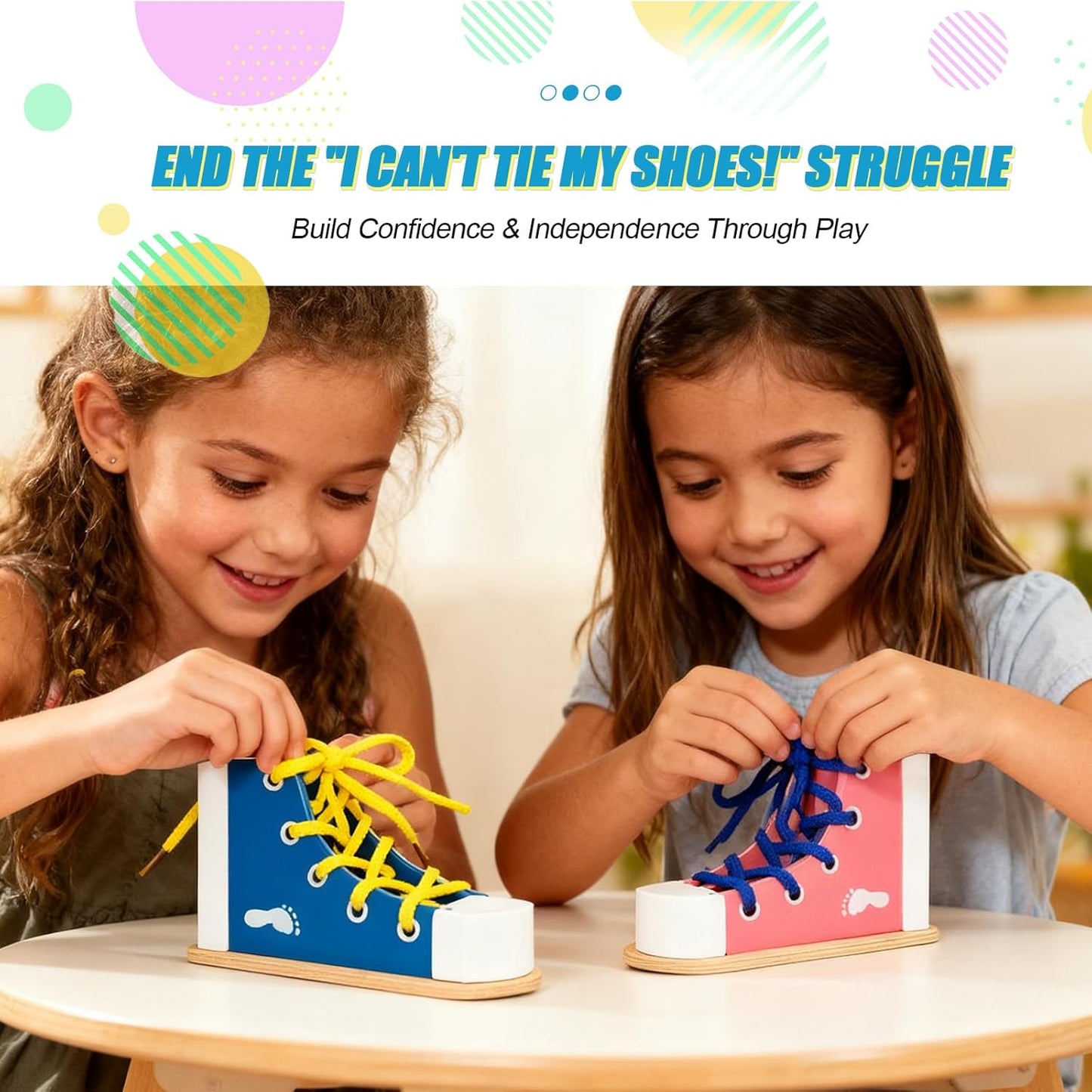 Learn to Tie Shoes for Kids, Wooden Lacing Sneaker Toy,Montessori Educational Toy for Toddlers Ages 4-8