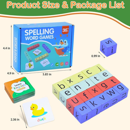 Word Spelling Games, Matching Letter Game for Kids, 20 Wooden Alphabet Blocks with 54 Flashcards, Preschool Learning Activities Toys, Montessori Educational Toys Gifts for Kids Ages 3-8