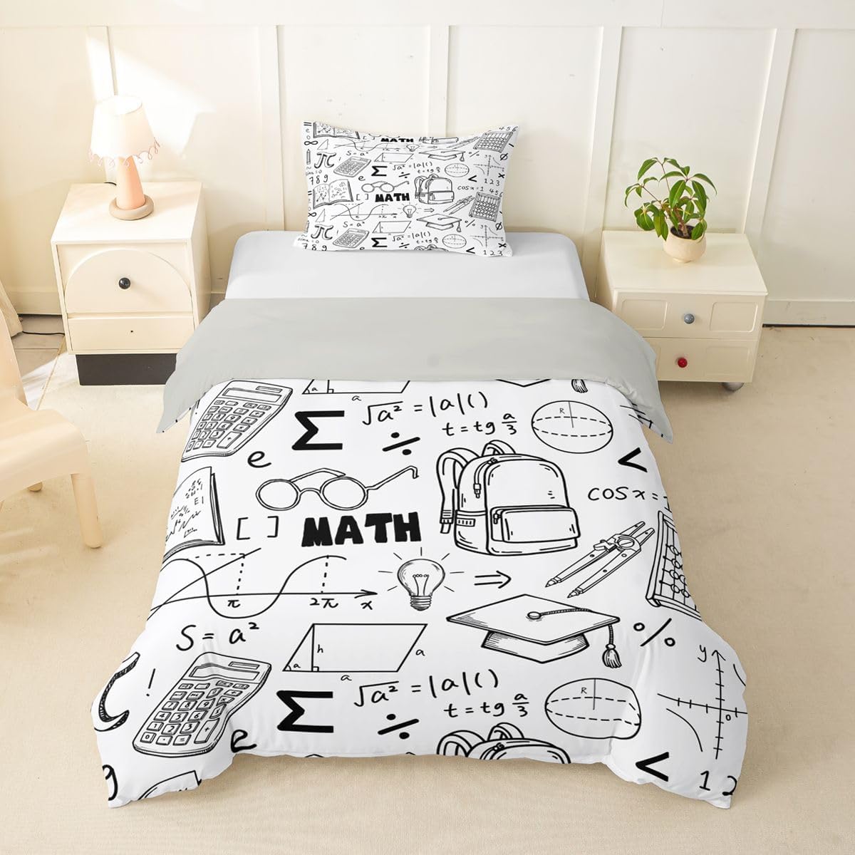 Erosebridal Chemistry Lab Bedding Set Twin Size Chemical Equation Duvet Cover for Boys Girls Chemical Elements Science Theme Comforter Cover Teens Kids Science Students Bedding School Dorm Room Decor