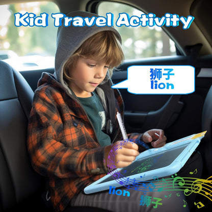 Talking English & Spanish Flash Cards - 8" LCD Writing Tablet for Kids 3-12, Bilingual 510 Sight Words, Toddler Pocket Speech, Drawing Sketch Pad, Autism Toys for Boys (Spanish, Blue)