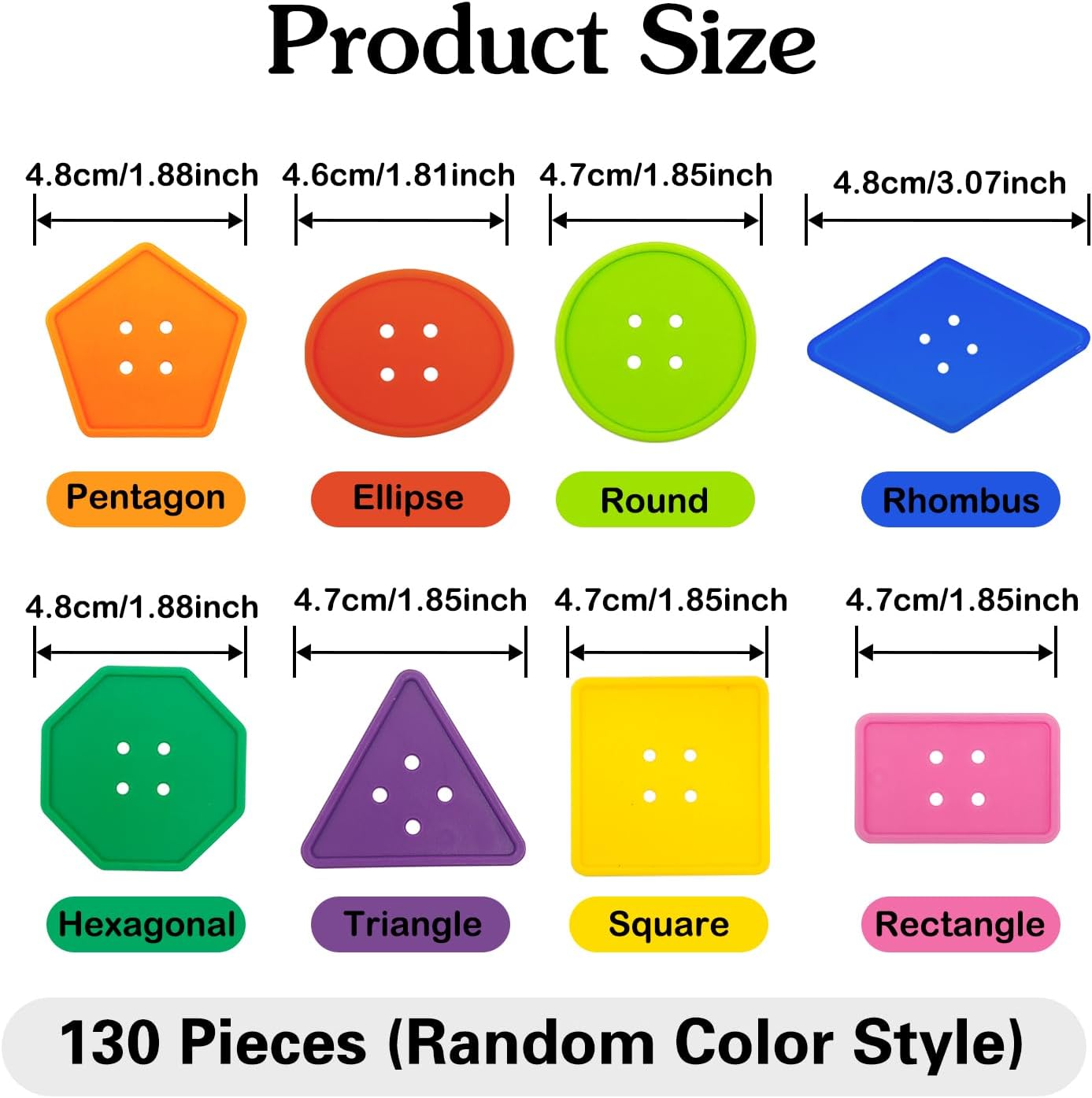 130 Pieces Big Bright Craft Buttons Colorful Large Beads Button Vivid Colors Geometric Shaped Buttons Large Beads Button Lacing Threading for Arts DIY Crafts Projects Crochet Knitting Gifts