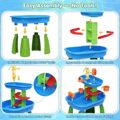 Toddler Water Table for Kids - Sand and Water Table with 28PCS Toy Accessories & Rain Shower Sprinkler, Outdoor Sensory Water Play Table, STEM Toy Summer Gift for Boys Girls Ages 3-8