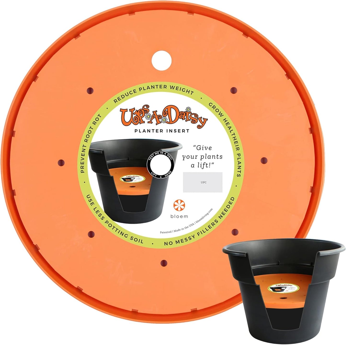 Bloem Ups-A-Daisy Round Planter Insert: 15" - Orange - Durable Resin Disk, Drainage Holes, Place Inside A Planter, Use Less Potting Soil, for Indoor & Outdoor Use, Gardening