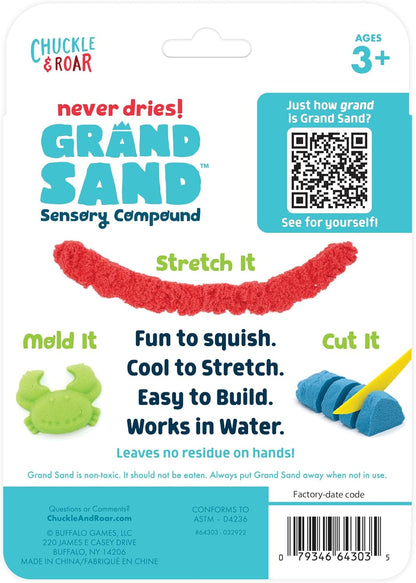 Chuckle & Roar Grand Sand Play Sand - Red, Blue & Green, Ages 3+, Pack of 3 - Never Dries, Sensory Bin Filler - Works Under Water, Sensory Table Filler - Stretch, Mold & Cut