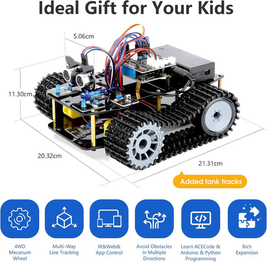 ACEBOTT Smart Robot Tank Car Kit with ESP32 for Arduino Robotics for Kids Ages 8-12 12-16 STEM Science Kits Coding Gifts for 8-16 Year Old Boys Girls Teens Cool Engineering Building Toys Unique Gifts